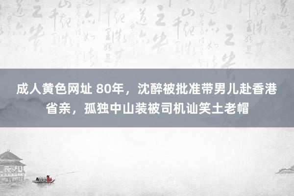 成人黄色网址 80年，沈醉被批准带男儿赴香港省亲，孤独中山装被司机讪笑土老帽