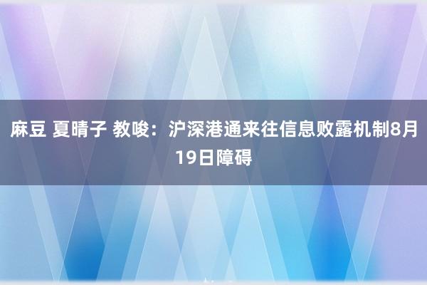 麻豆 夏晴子 教唆：沪深港通来往信息败露机制8月19日障碍