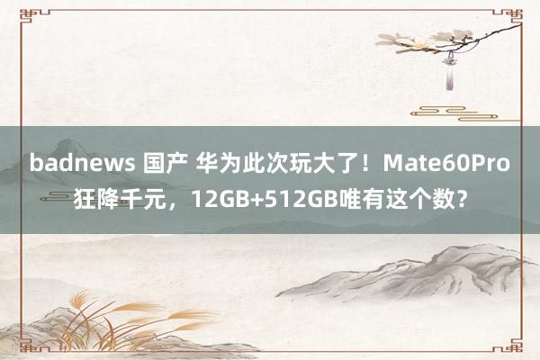 badnews 国产 华为此次玩大了！Mate60Pro狂降千元，12GB+512GB唯有这个数？